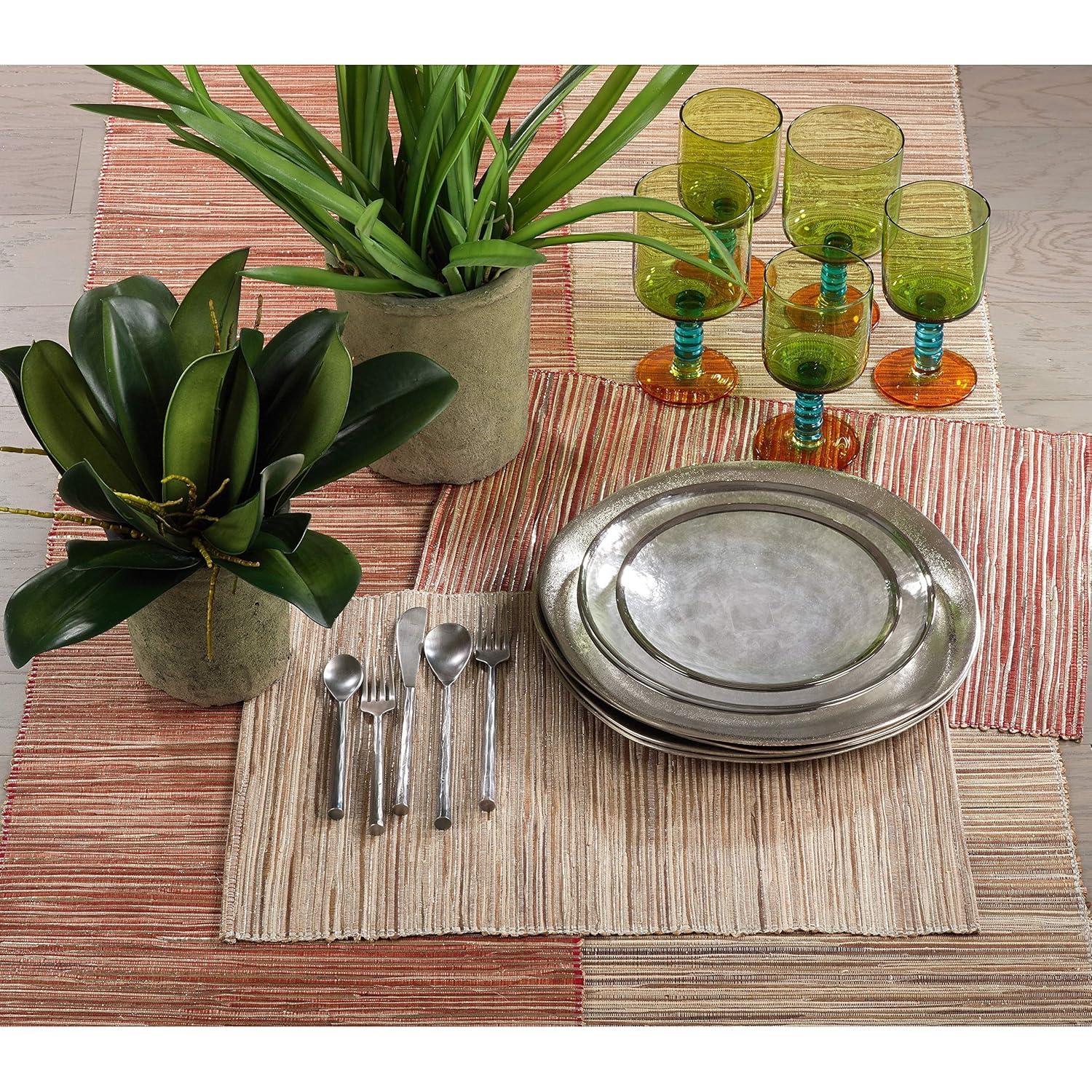 Saro Lifestyle Water Hyacinth Woven Placemats With Shimmering Accents, Turquoise, (Set of 4 pcs)