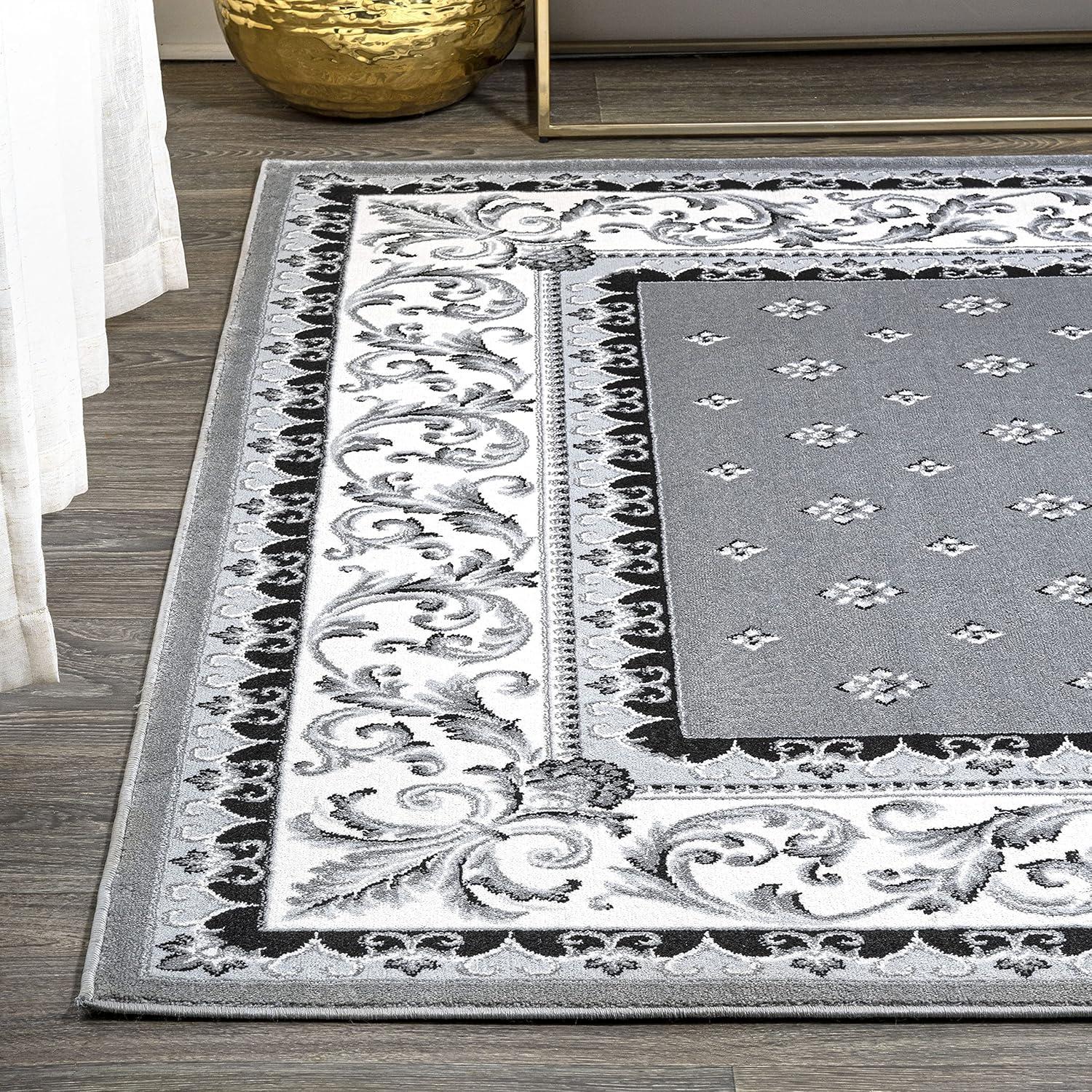 3'x 5' Acanthus French Border Area Rug, Gray/Cream - JONATHAN Y