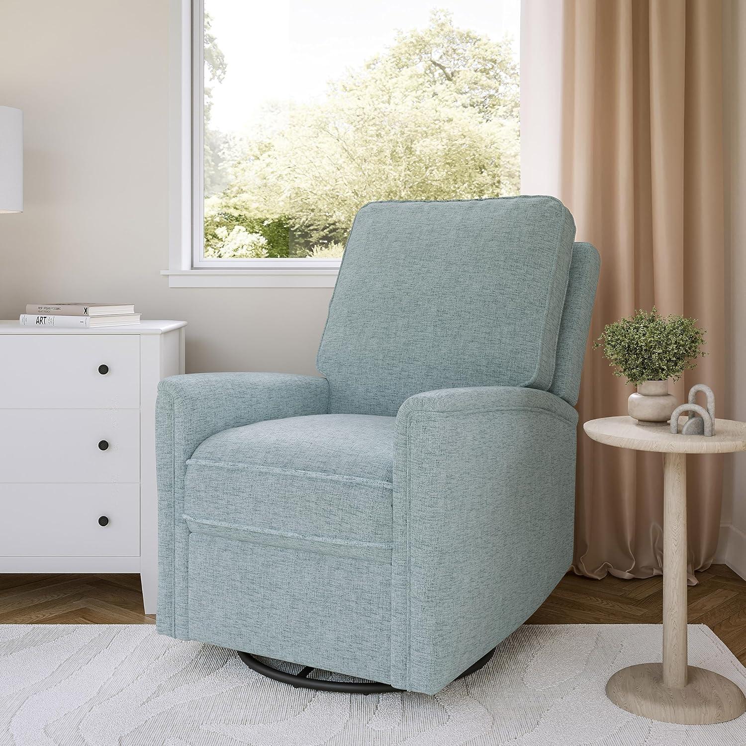 CorLiving Jasmine Swivel Glider Press-Back Recliner Chair Blue: Upholstered Polyester, Metal & Wood Frame, 300lb Capacity