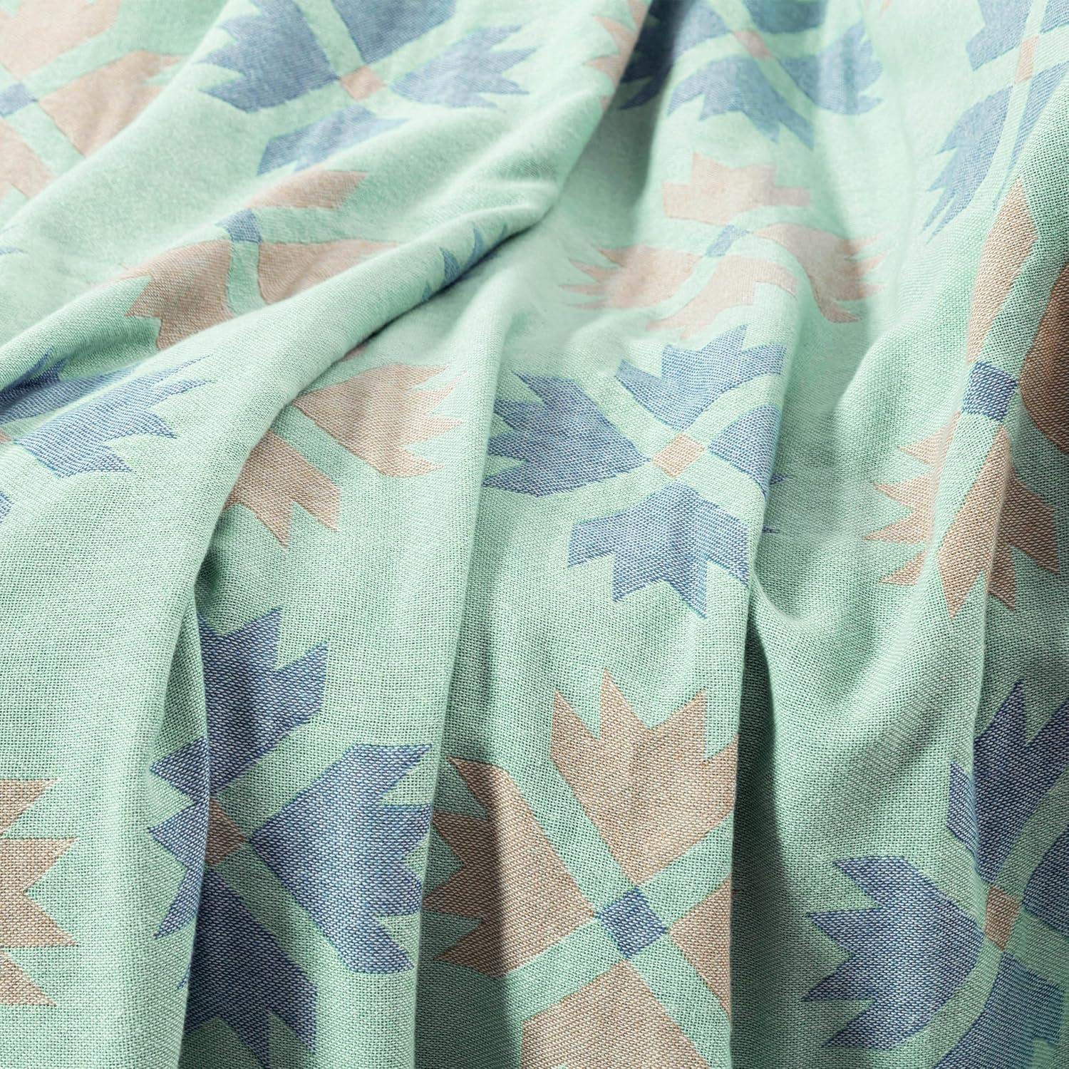 King Size Mint Green Boho Cotton Reversible Throw Blanket