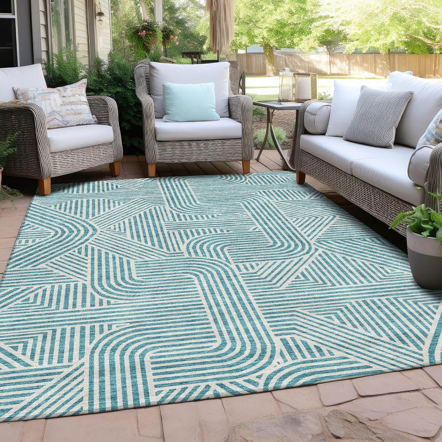 Addison Rugs Machine Washable Indoor/ Outdoor Chantille Contemporary Geo Rug Teal - 2'6" x 3'10"