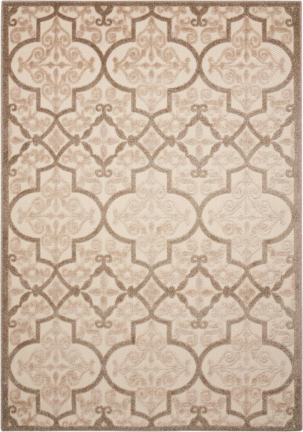Nourison Aloha Moroccan Trellis Flatweave High-Low Indoor Outdoor Area Rug Cream 5'3" x 7'5"