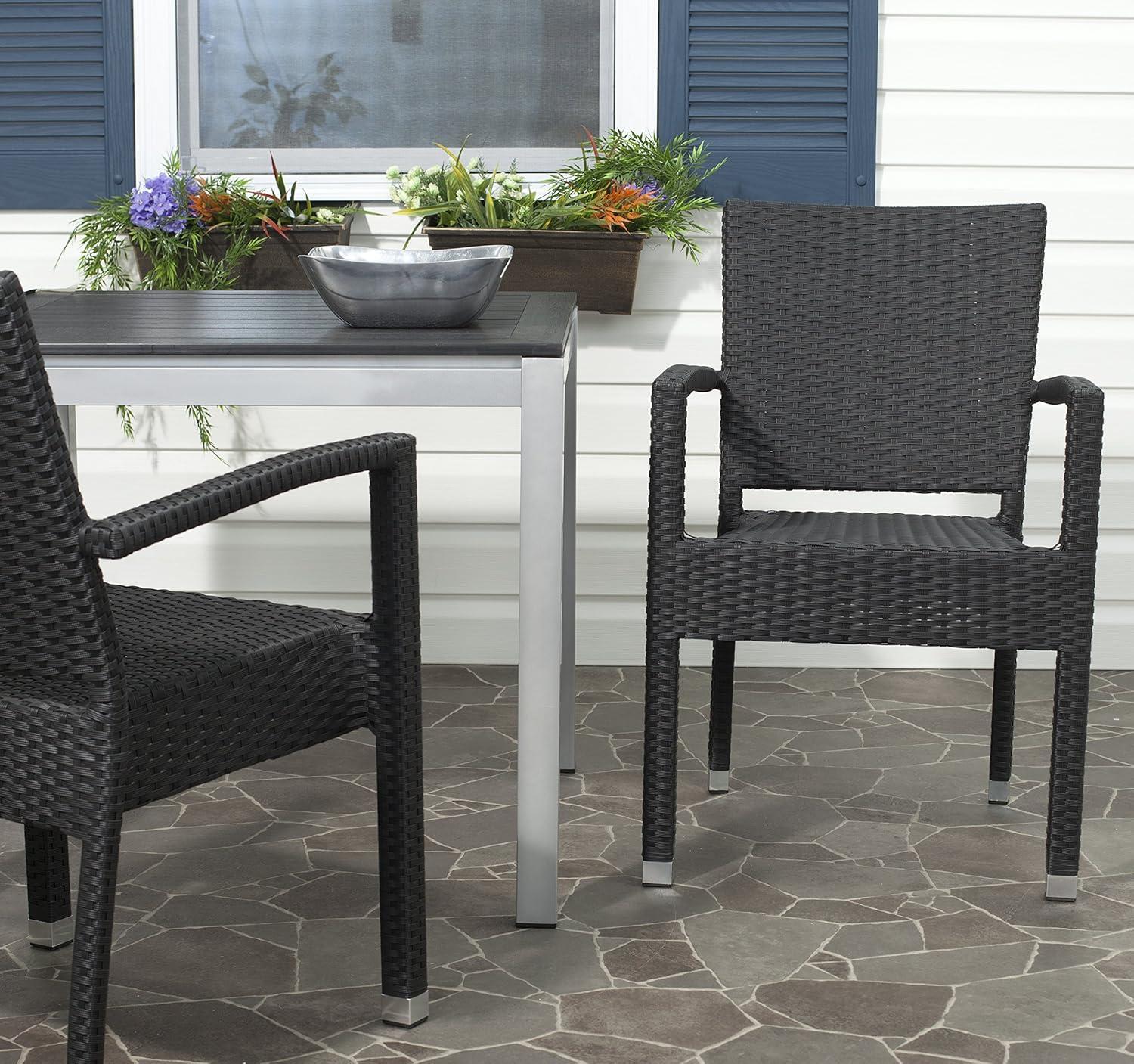 Kelda Stackable Arm Chair Indoor/Outdoor (Set Of 2) - PAT4004 - Black - Safavieh