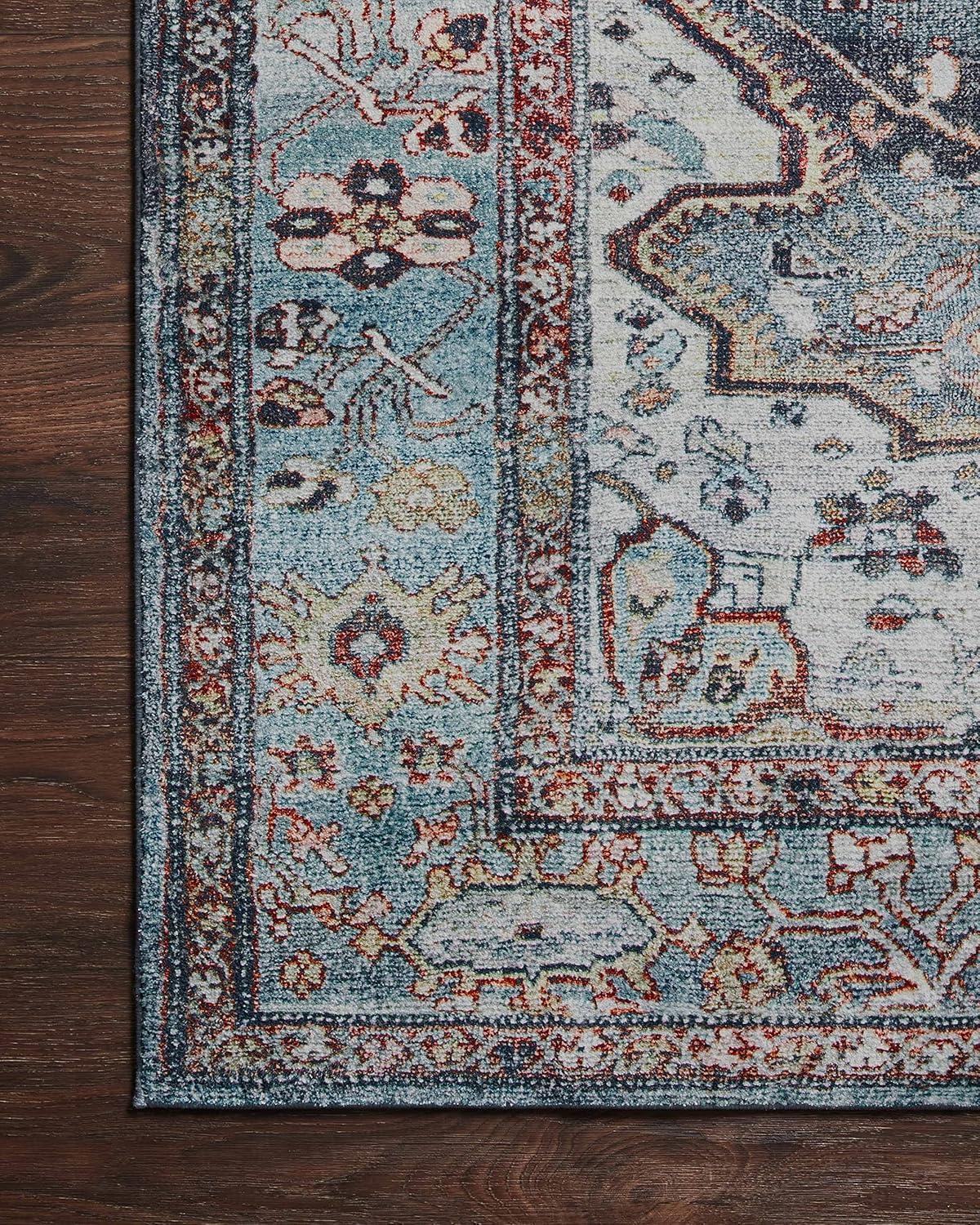 Margot Blue and Brick Medallion Synthetic Area Rug