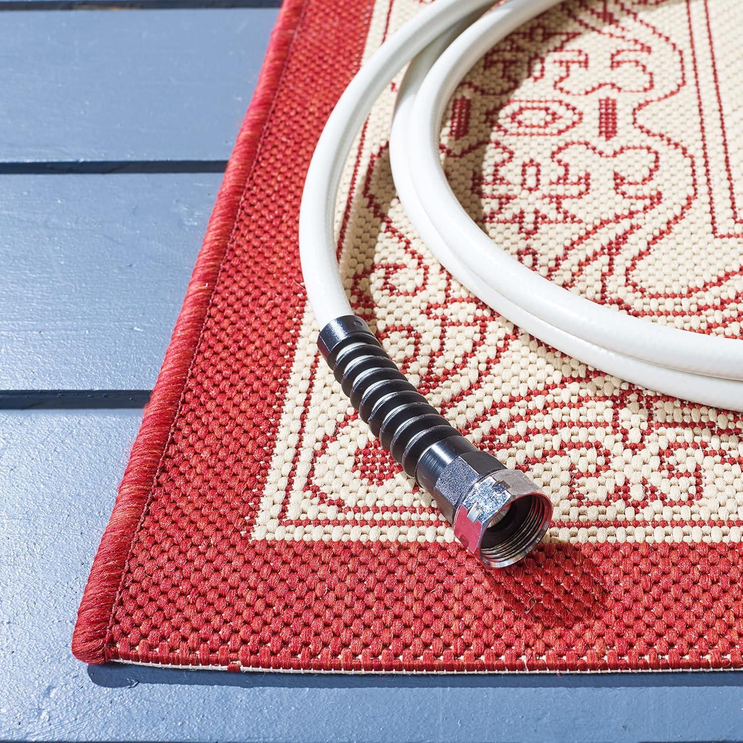 Courtyard CY2099 Power Loomed Indoor/Outdoor Area Rug - Natural/Red - 6'7"x6'7" - Safavieh.