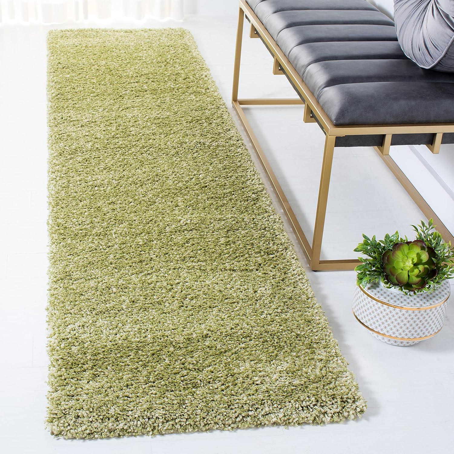 California Shag SG151 Power Loomed Indoor Runner Rug - Green - 2'3"x9' - Safavieh