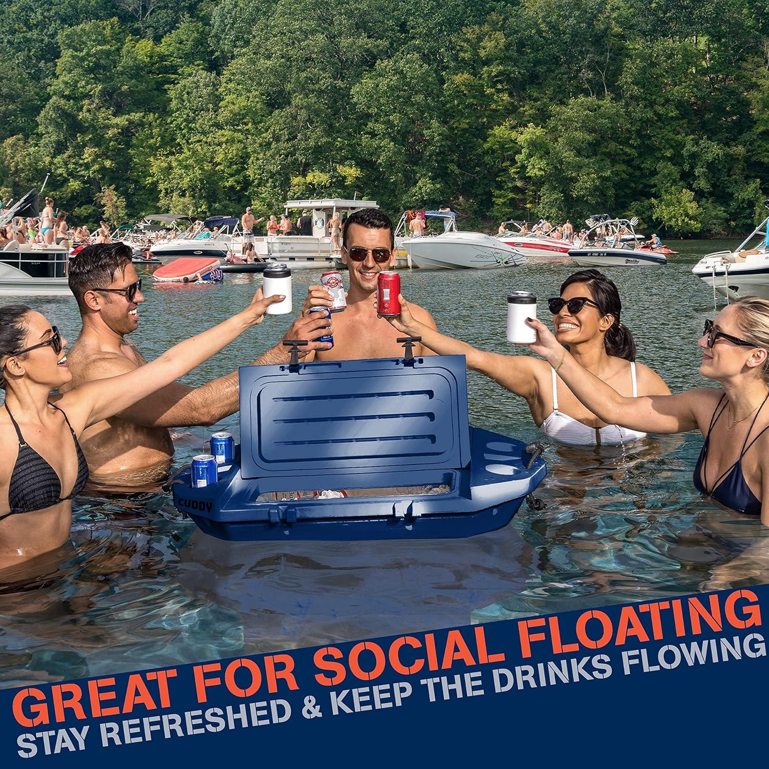 Cuddy Floating Cooler and Dry Storage Vessel - 40QT - Amphibious Hard Shell Design, Navy