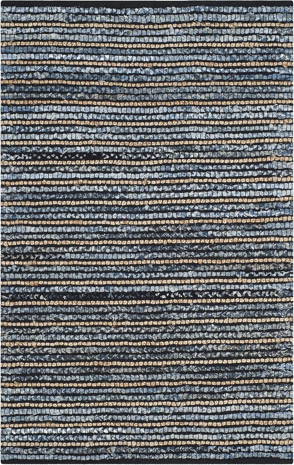 Blue and Natural Cotton Flat Woven Reversible Rug, 4' x 6'