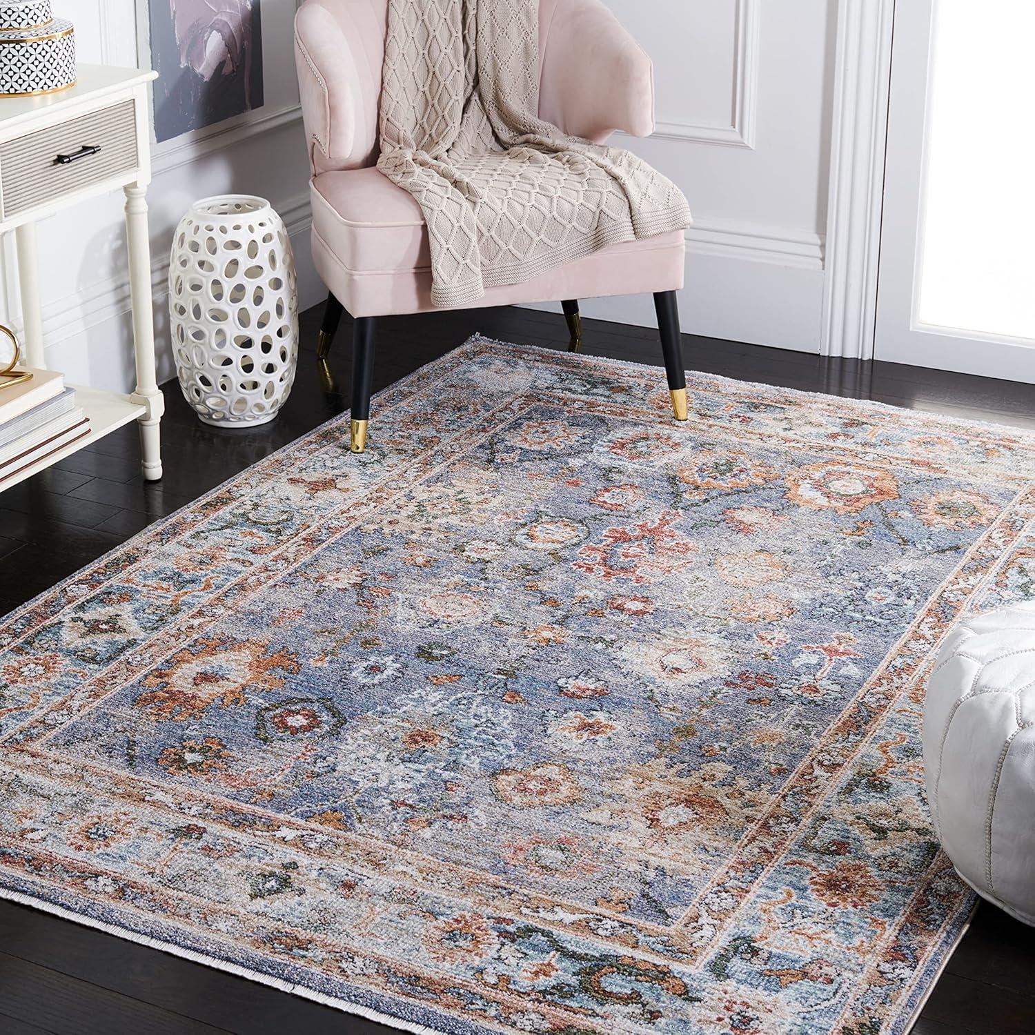 Jasmine Blue & Gold Synthetic 9' x 12' Traditional Area Rug