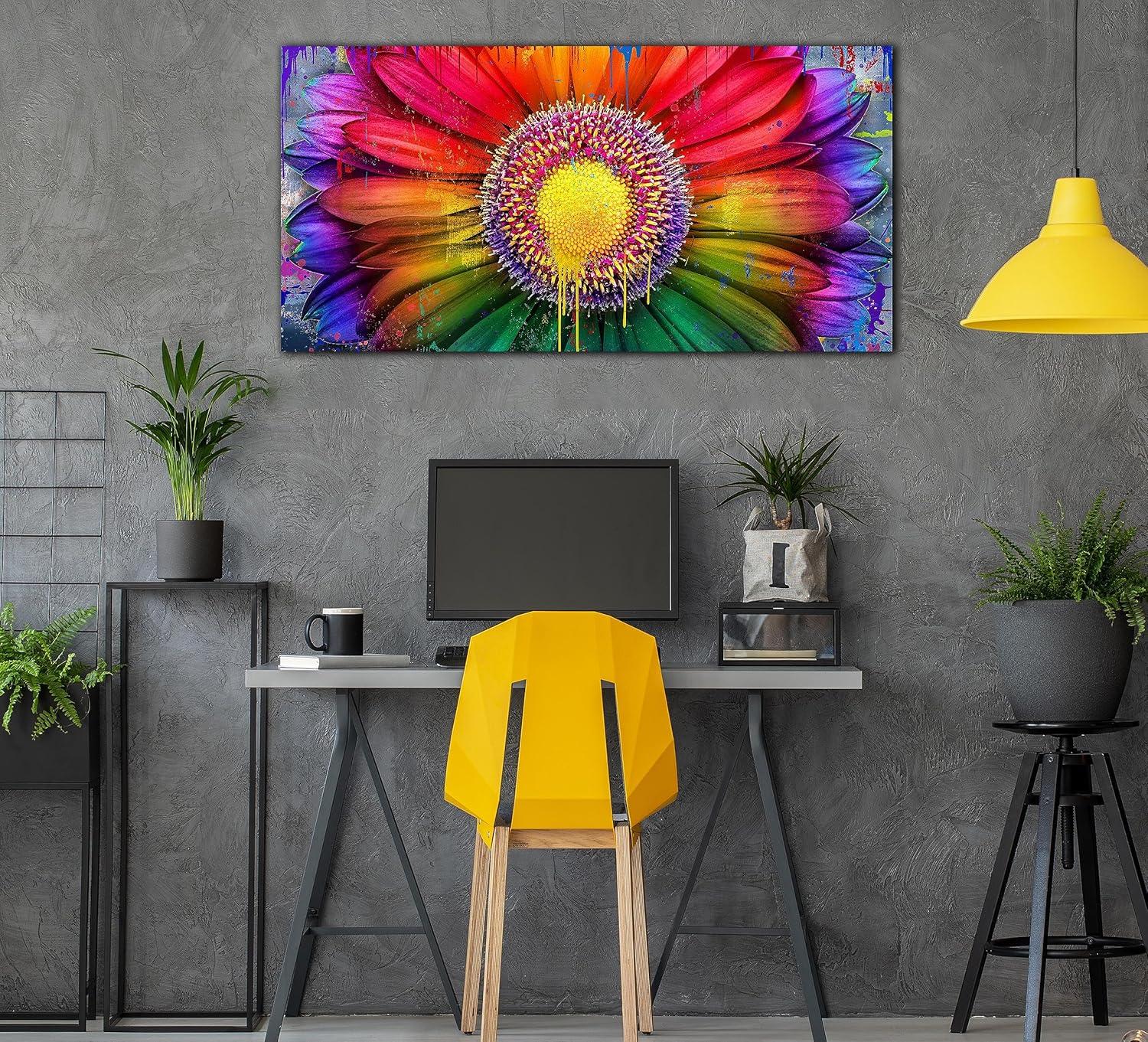 Colorful Abstract Daisy Canvas Wall Art for Nursery, 20x40 Inches