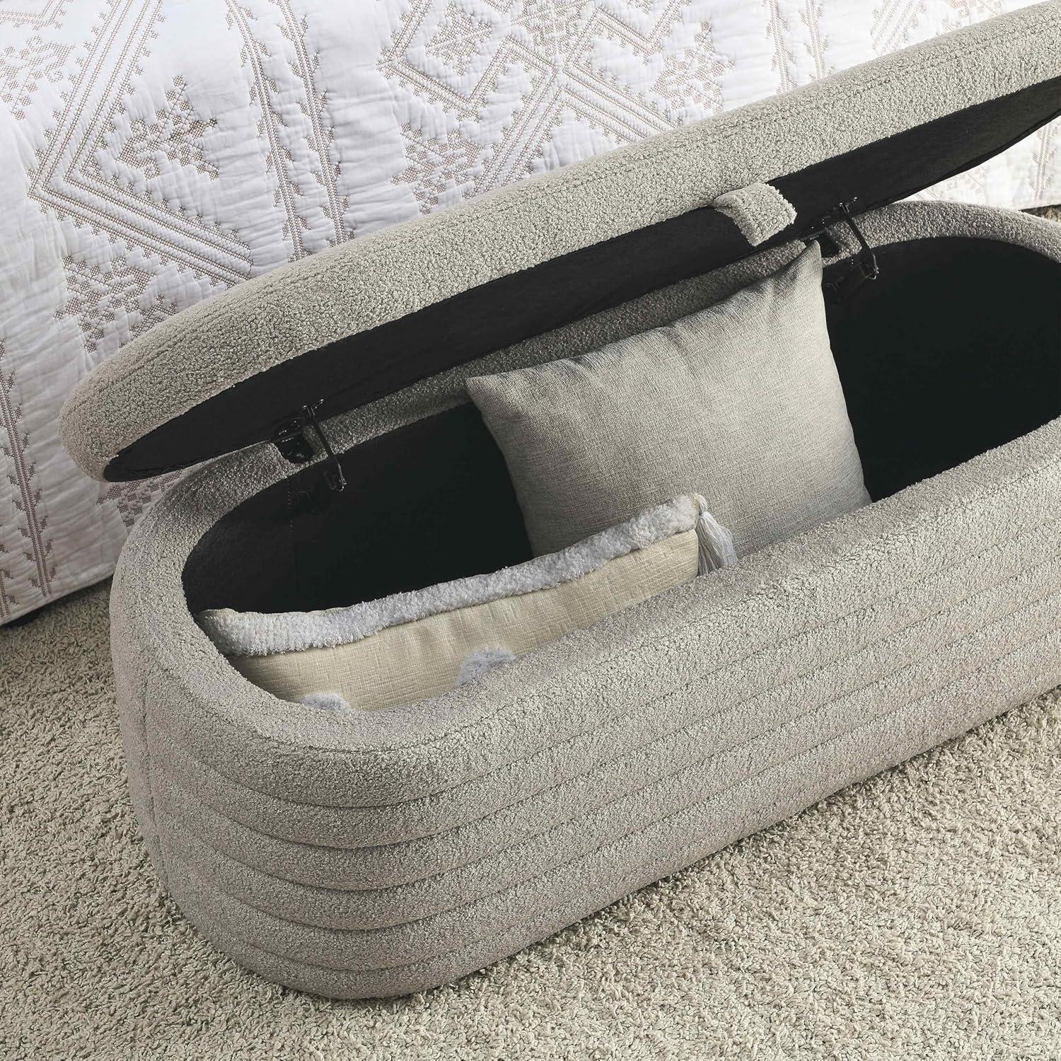 Gray Upholstered Fabric Storage Ottoman Bench with Safety Hinge