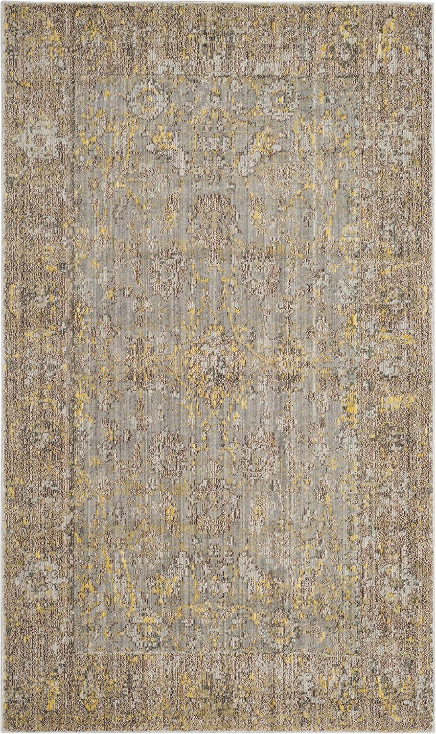 SAFAVIEH Valencia Tristen Floral Bordered Polyester Area Rug, Grey/Multi, 3' x 5'