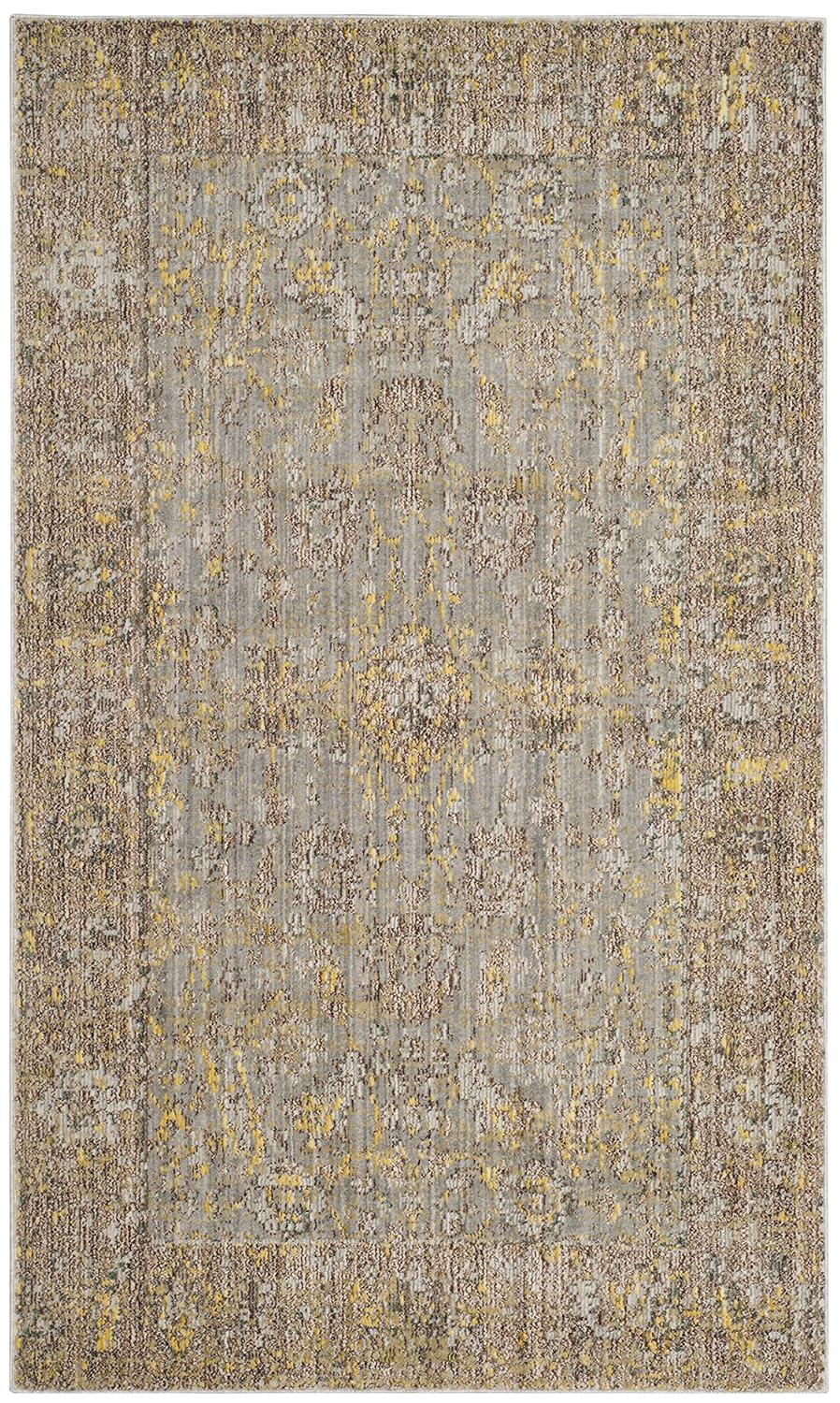SAFAVIEH Valencia Tristen Floral Bordered Polyester Area Rug, Grey/Multi, 3' x 5'