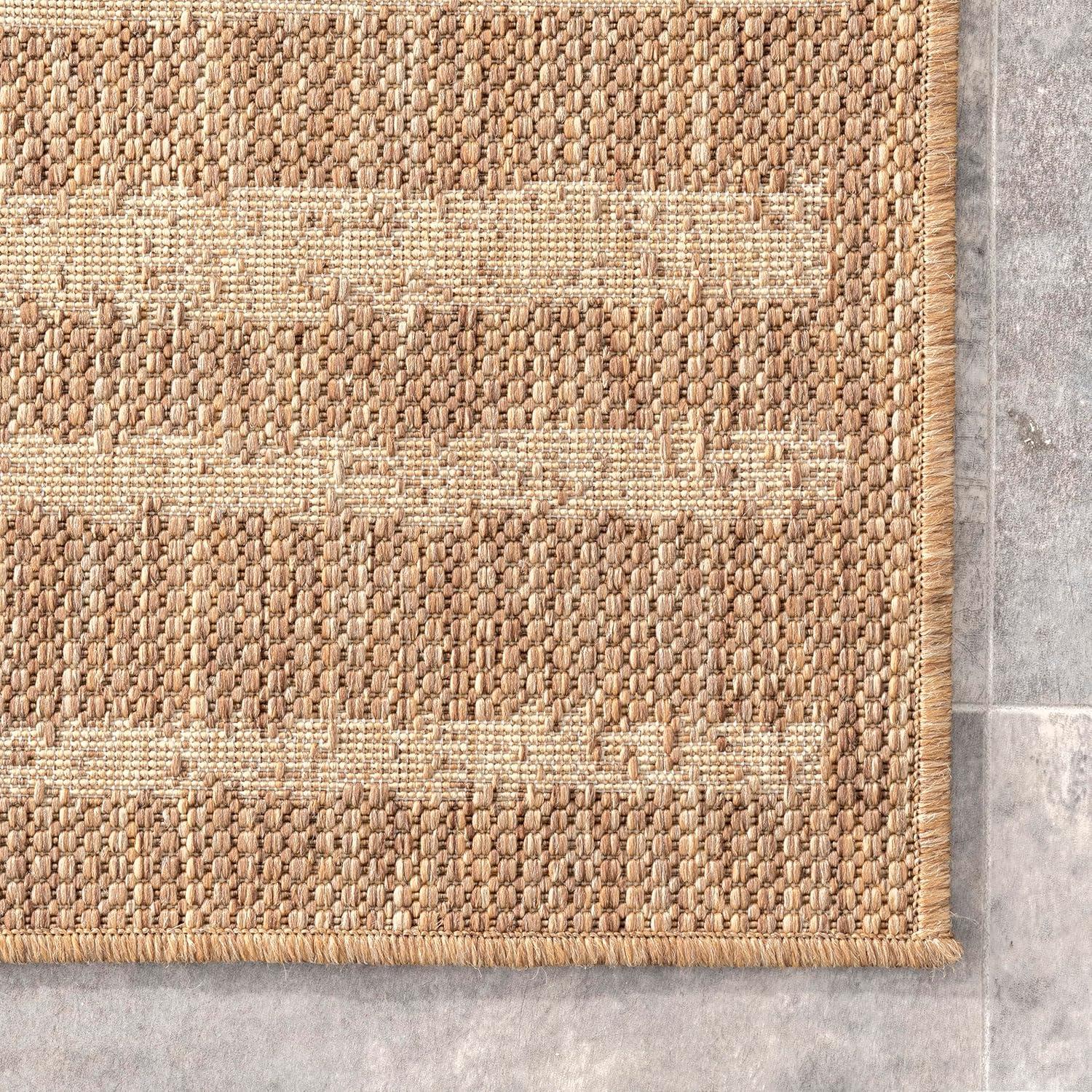 Beige Synthetic 4' x 6' Reversible Outdoor Area Rug