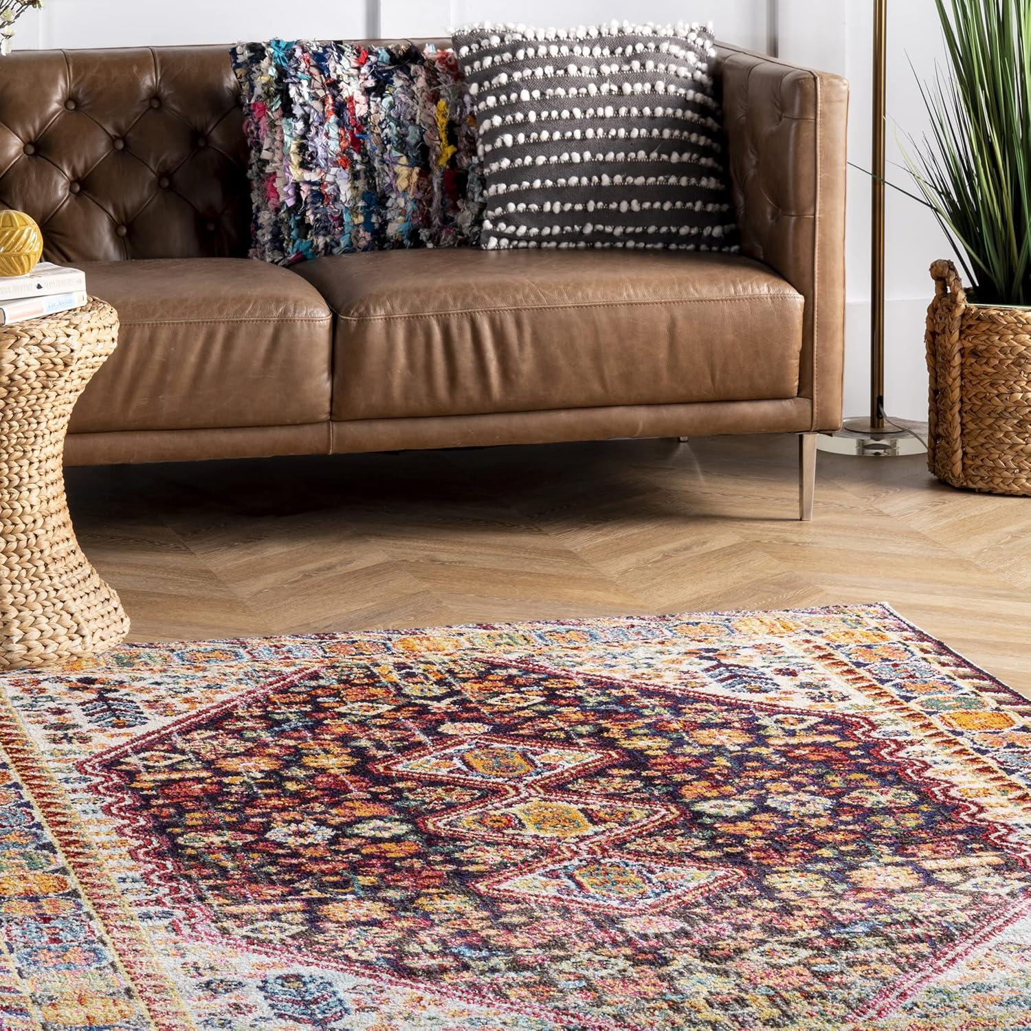Erline Colorful Bohemian Black and Multicolor Runner Rug