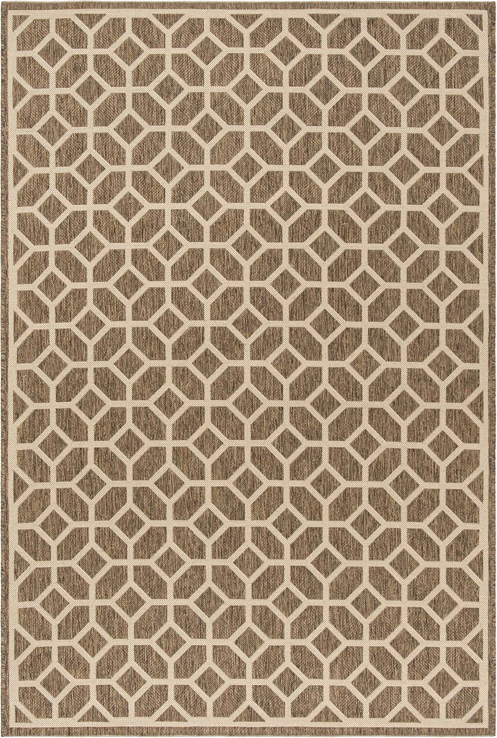 SAFAVIEH Beach House Kadri Geometric Indoor/Outdoor Area Rug, Beige/Cream, 5'3" x 7'6"