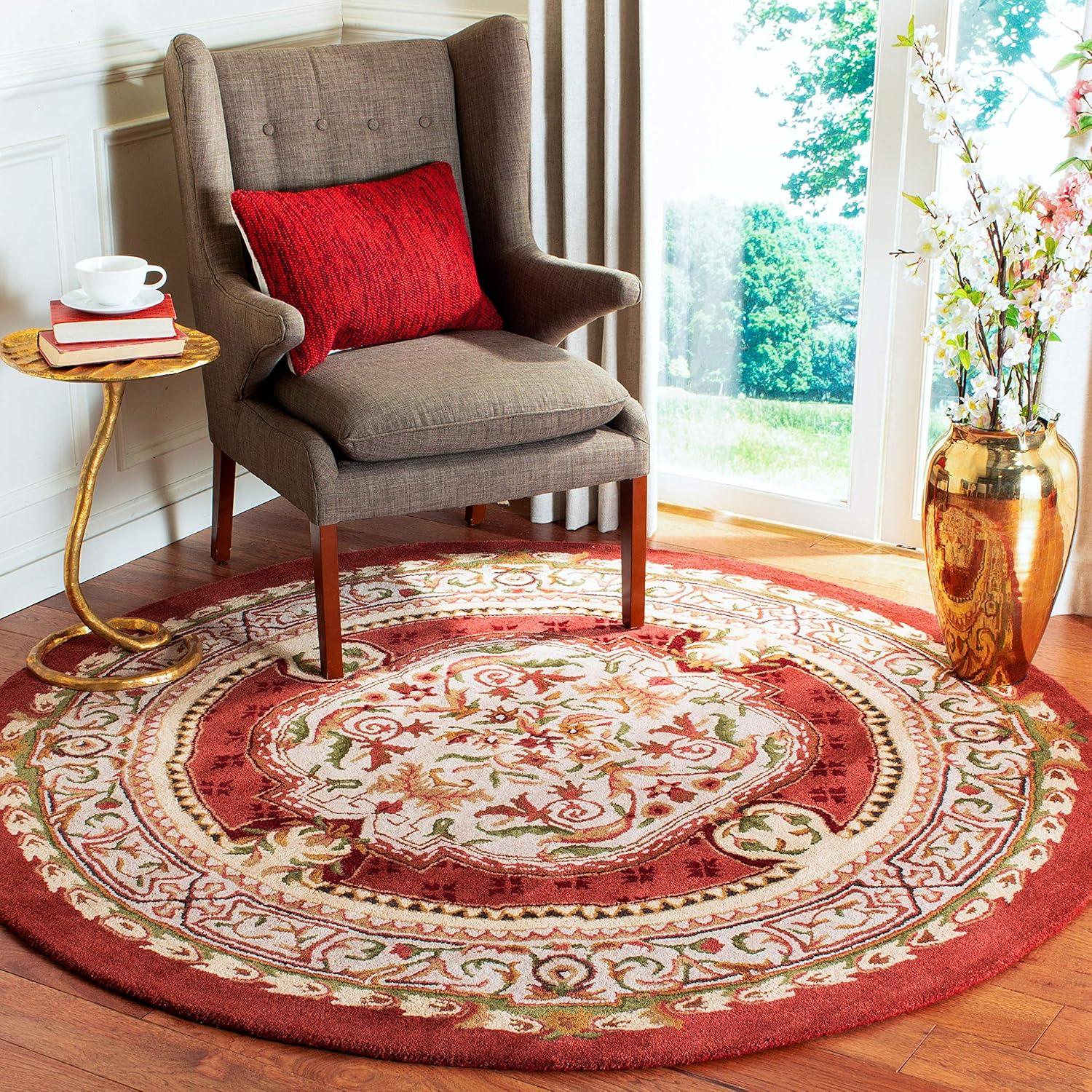 Handmade Tufted Burgundy Wool 5' Round Area Rug