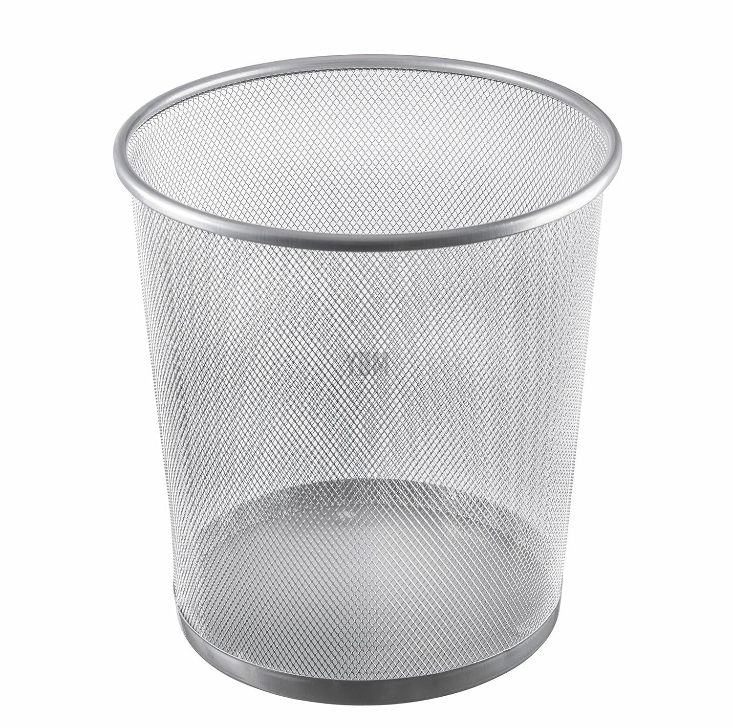 Silver Mesh Steel Office Wastebasket Trash Can, 4.75 Gallon