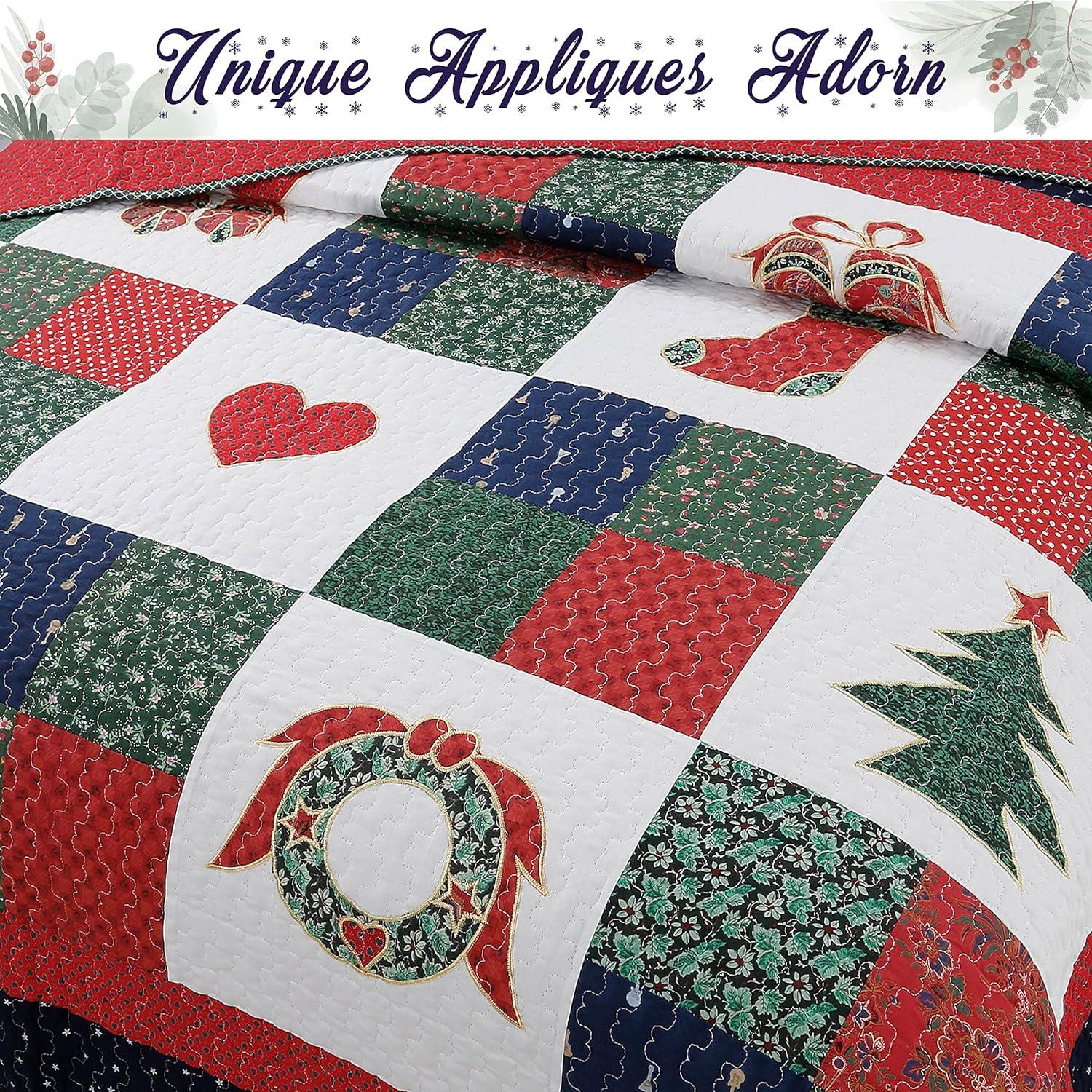 Cozy Line Home Fashion Happy Christmas Christmas Reversible Farmhouse Country Quilt Set