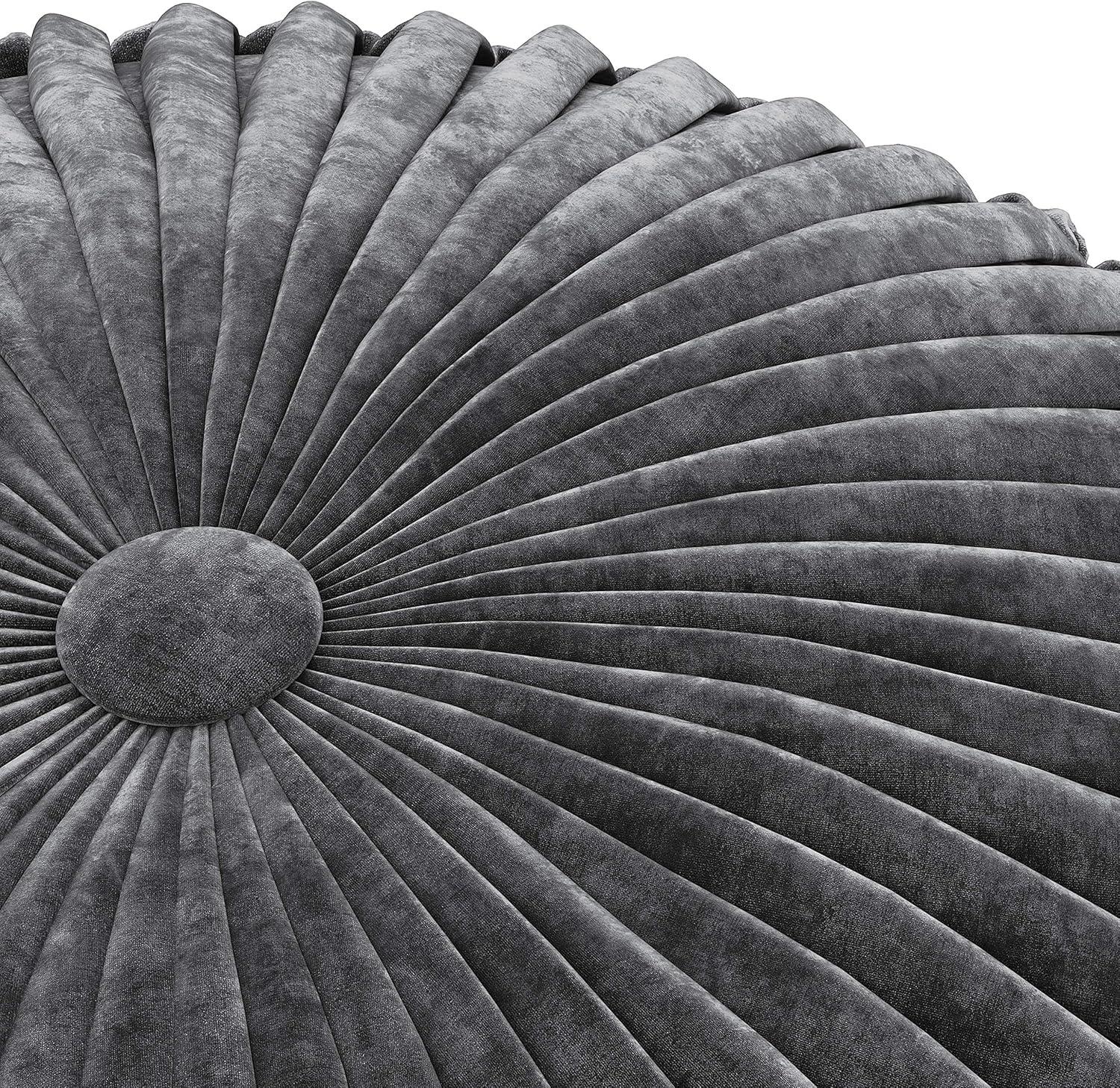 Renee Slate Grey Velvet Round Tufted Pouf