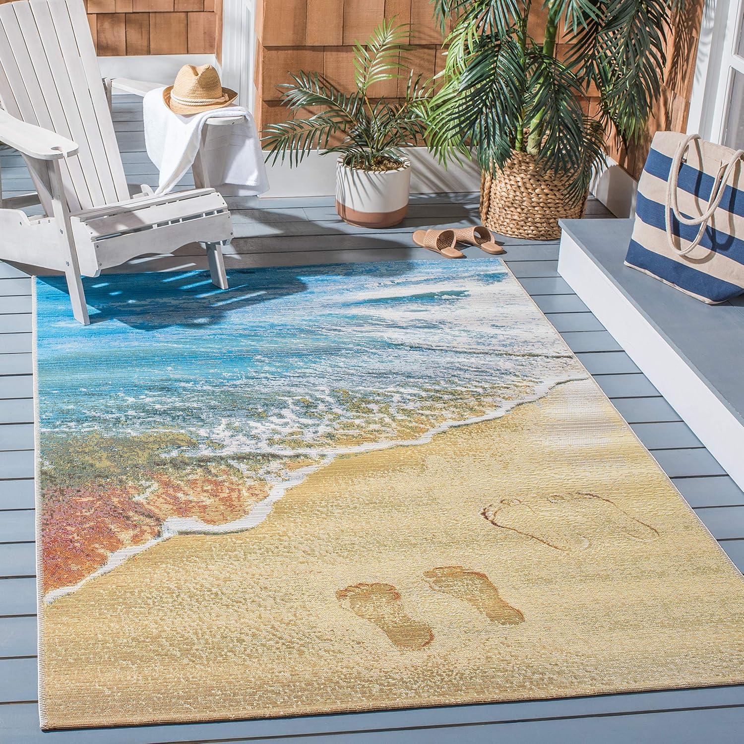 Barbados 500 BAR550 Power Loomed Indoor/Outdoor Area Rug - Gold/Blue - 6'6"x9'4" - Safavieh