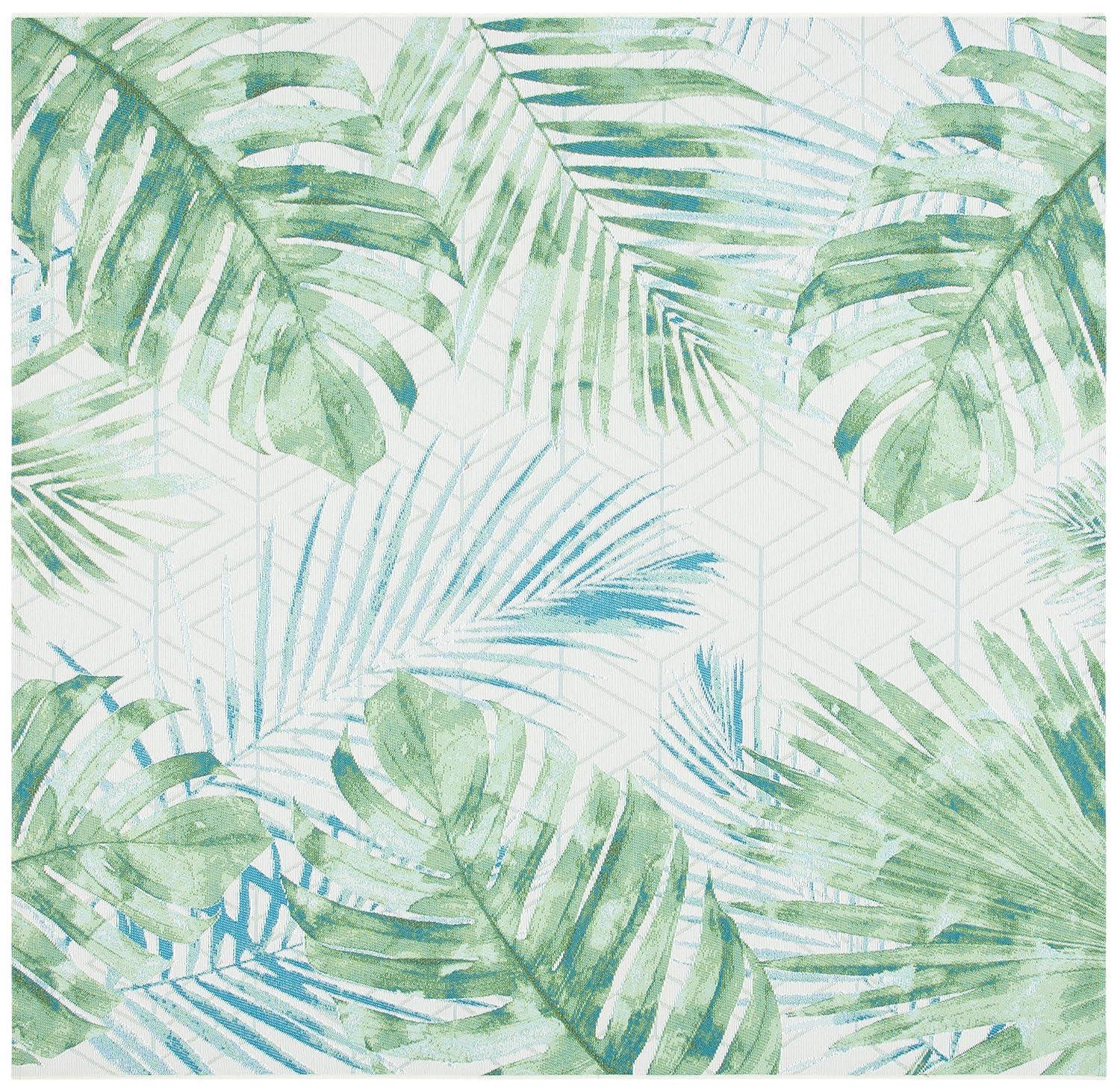 Barbados BAR590 Power Loomed Indoor/Outdoor Area Rug - Green/Teal - 6'6"x6'6" - Safavieh.