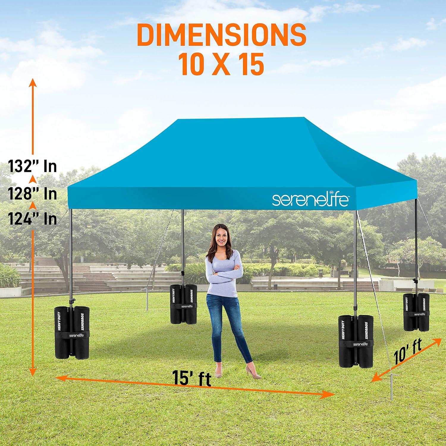 SereneLife Pop-Up Canopy Tent with Adjustable Height - Sky blue