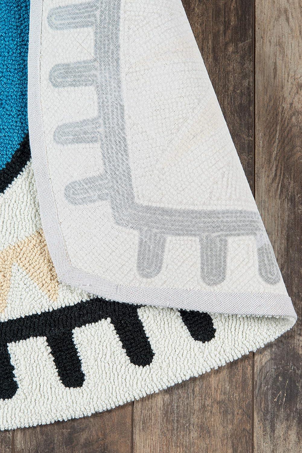 Dakota Fields Novelty Huxton Hand Hooked Polyester Area Rug in Multicolor Blue