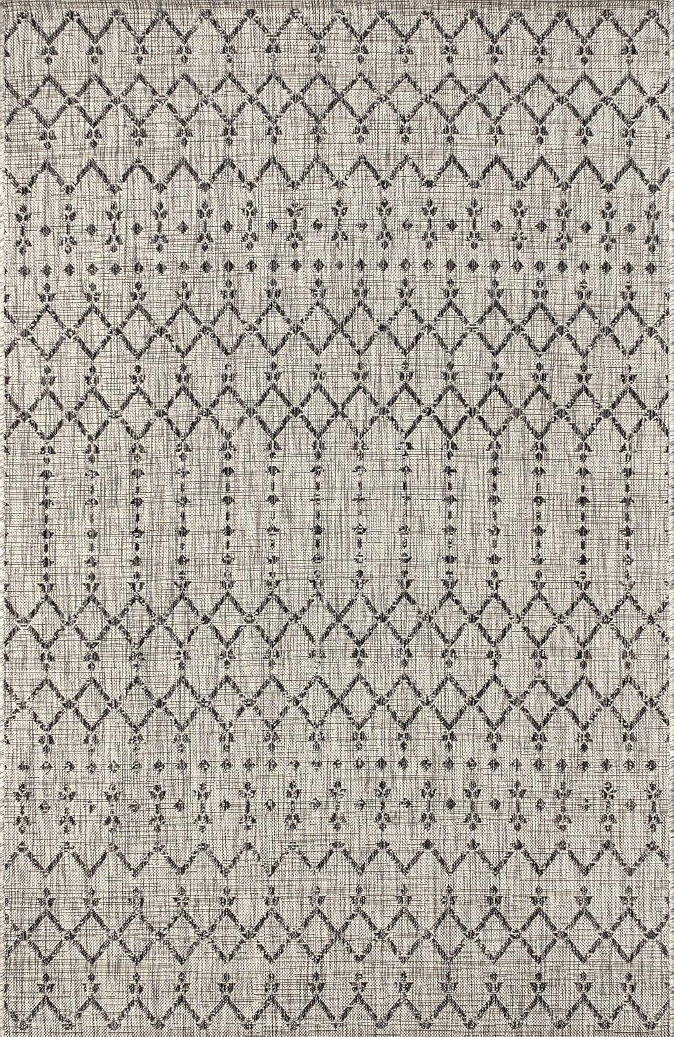 5'x8' Ourika Moroccan Geometric Textured Weave Indoor/Outdoor Area Rug, Light Gray/Black - JONATHAN Y