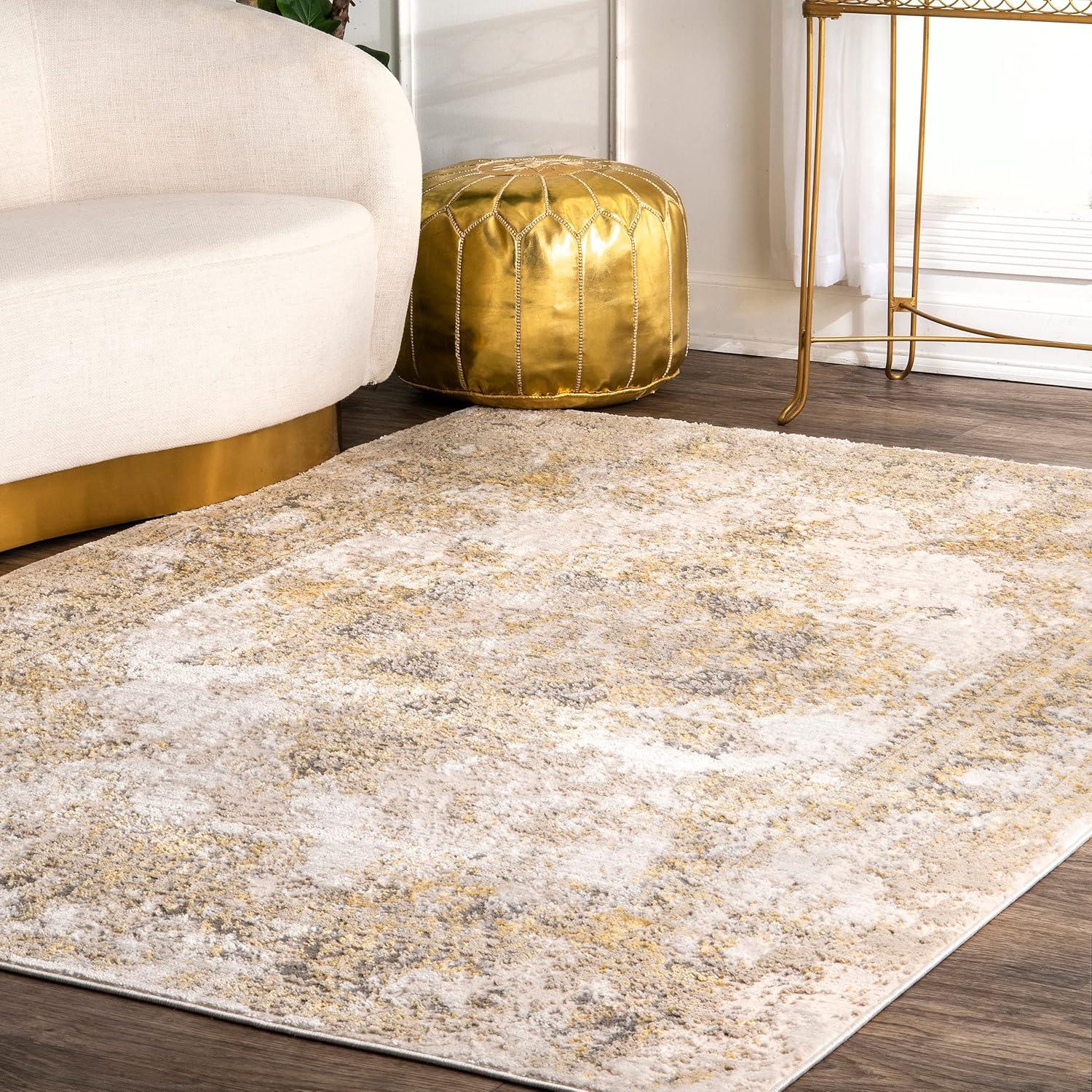 Gold and Beige Medallion 4' x 6' Synthetic Area Rug