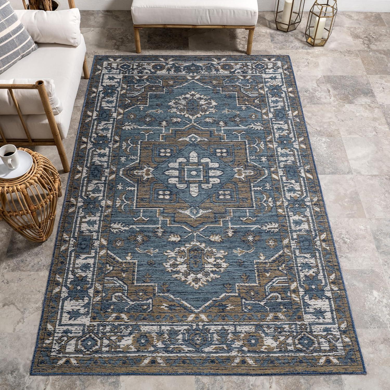 Nuloom Jamie Indoor/Outdoor Reversible Area Rug, 5' x 8', Cream & Blue