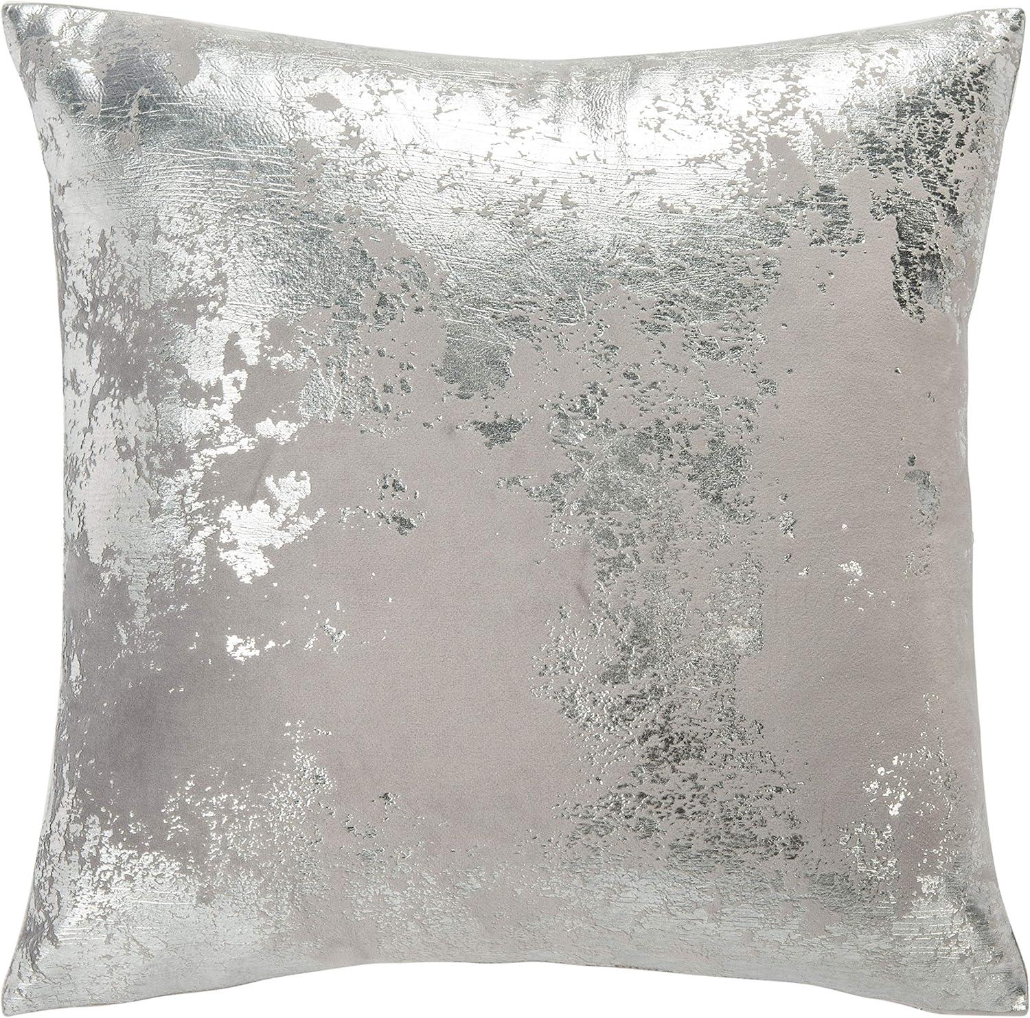 Isabelina 18" Square Grey and Silver Metallic Throw Pillow