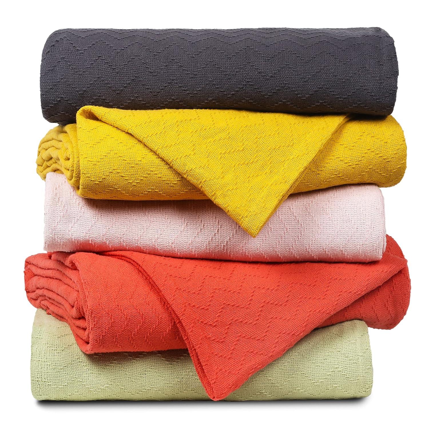 BELIZZI Home 100% Cotton Bed Blanket, Breathable Thermal Blanket Twin Size, Soft Chevron Thermal Blanket 60"x90", Cotton Bed Blanket, Perfect for Layering Any Bed for All Season, Beige