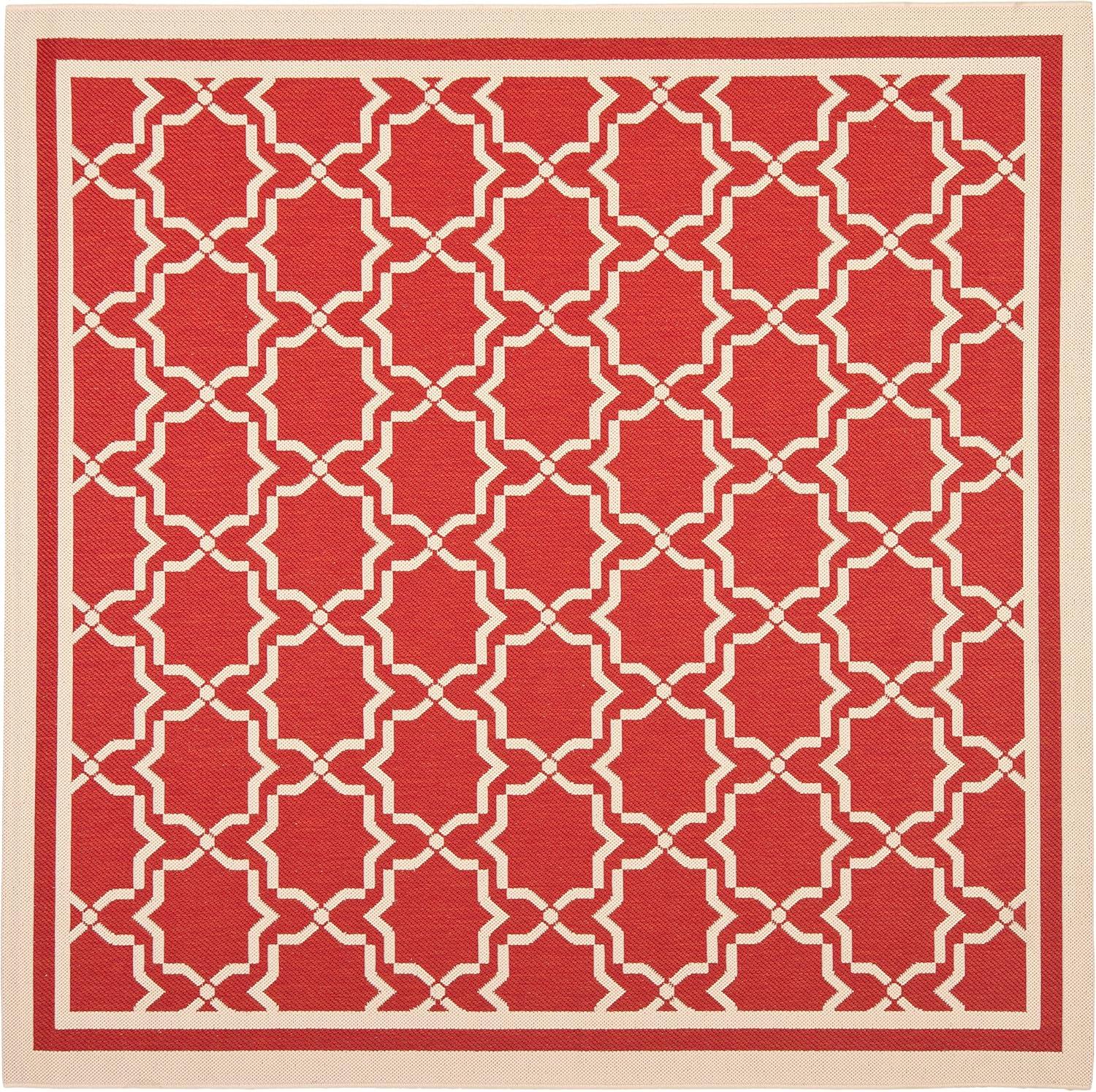 Courtyard CY6916 Power Loomed Indoor and Outdoor Area Rug - Red/Bone - 6'7"x6'7" - Safavieh