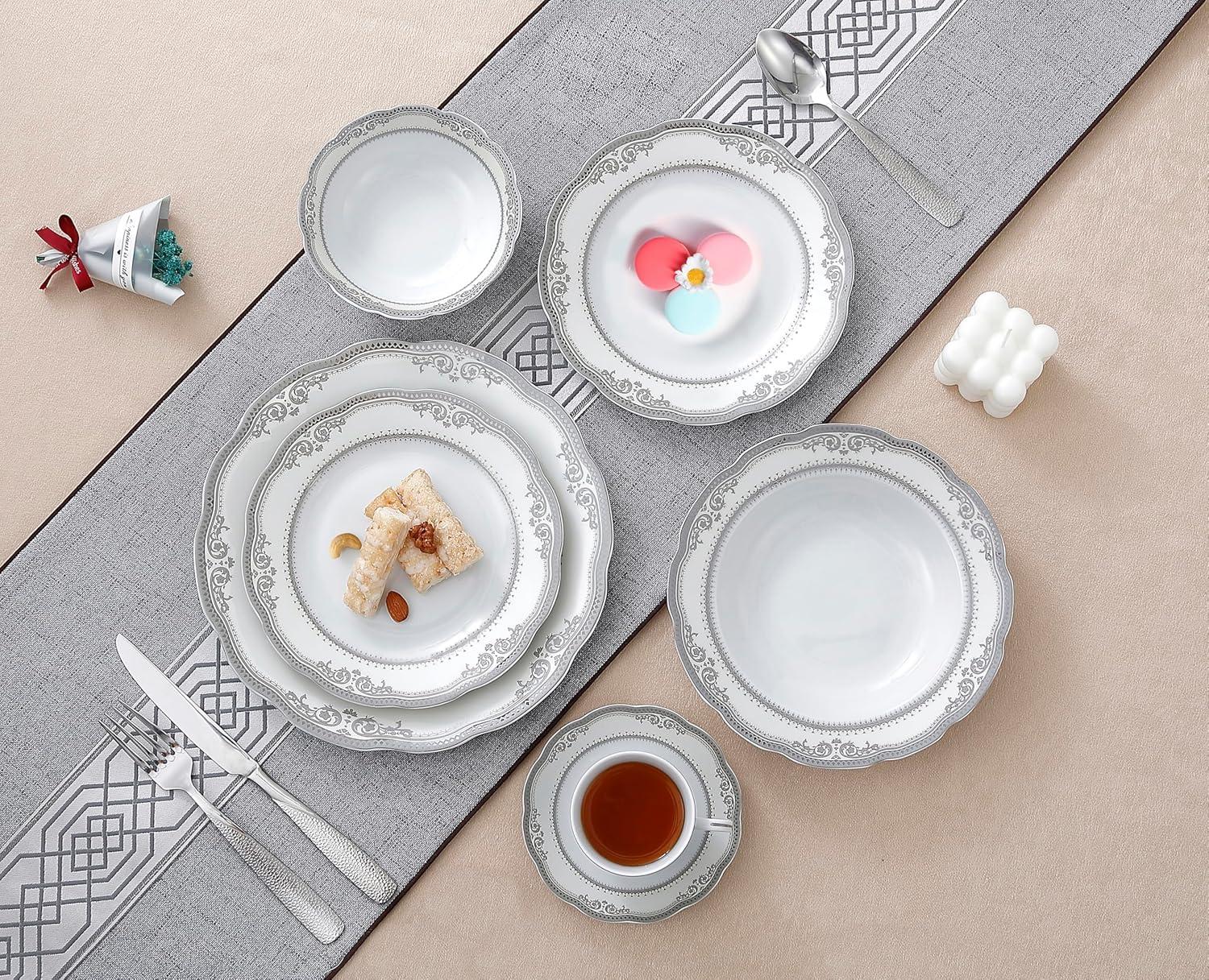 Stylish and Elegant 24 Pieces Porcelain Dinnerware Set Service for 4 People for Hosting Parties and Events - Victoria Design