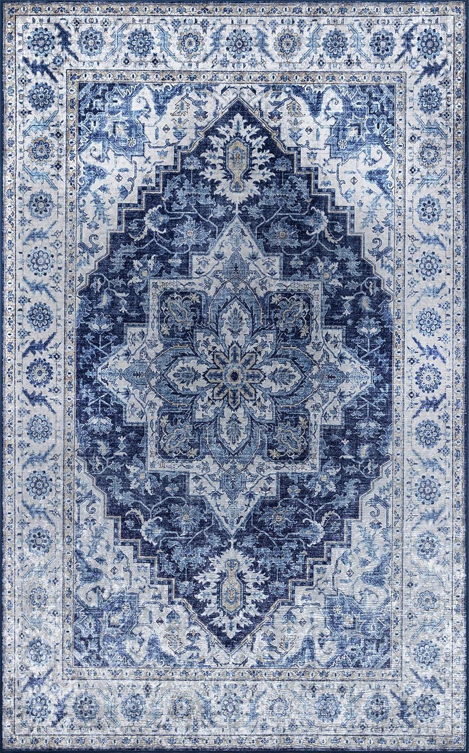 5'x8' Karachi Aria Area Rug Blue - Momeni: Geometric Bohemian, Rubber Backing, Medium Pile, Indoor Use