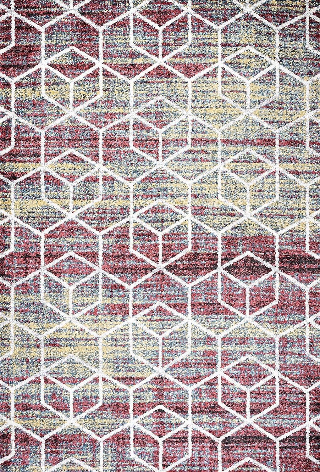 4'x6' Tumbling Blocks Modern Geometric Area Rug, Multi/White - JONATHAN Y
