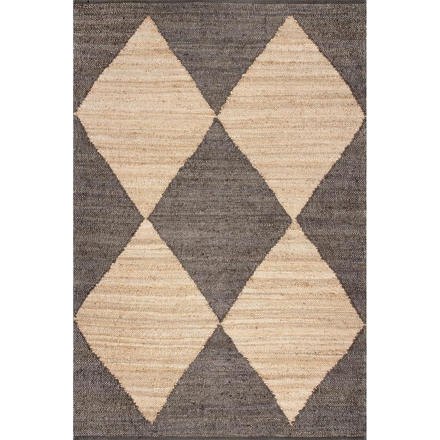 8'x10' Pandora Diamond Jute Area Rug Tan/Black - nuLOOM: Geometric Flat Pile, Handmade, Indoor, Rectangle