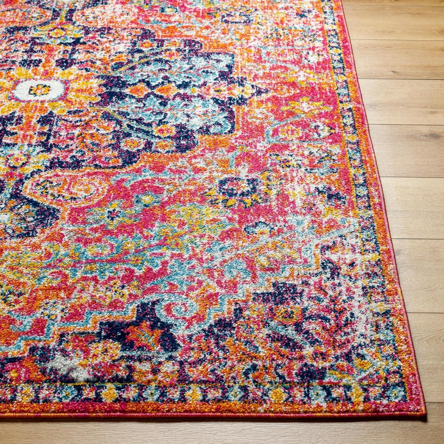 Harput Blue and Burnt Orange Bohemian Area Rug 2'7" x 7'3"