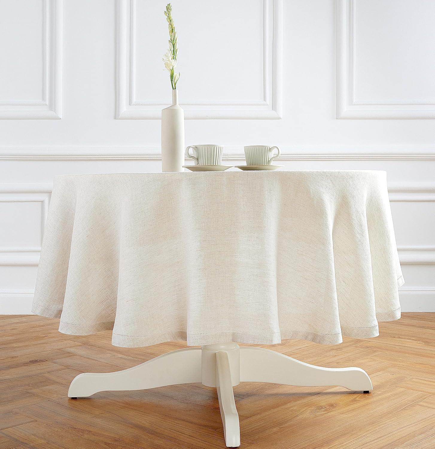 Sonoma Hemstitch - 100% Pure Linen Round Tablecloth (Prewashed)