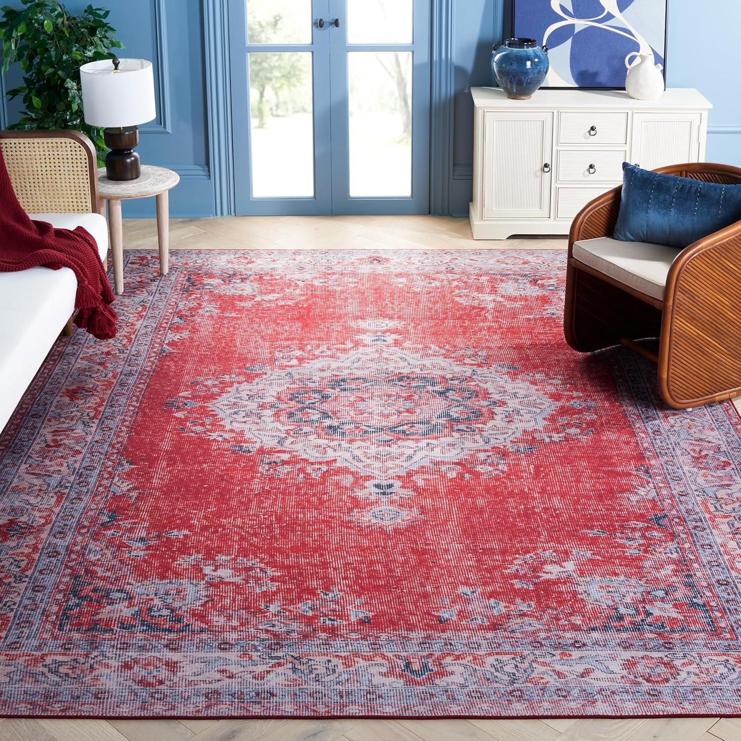 Elegant Red and Beige 9' x 12' Synthetic Persian Medallion Rug