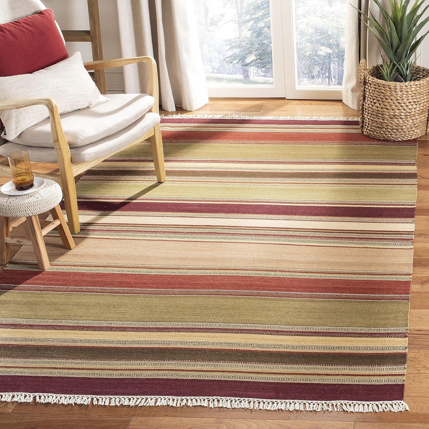 Striped Kilim STK313 Hand Woven Indoor Area Rug - Red - 4'x6' - Safavieh.