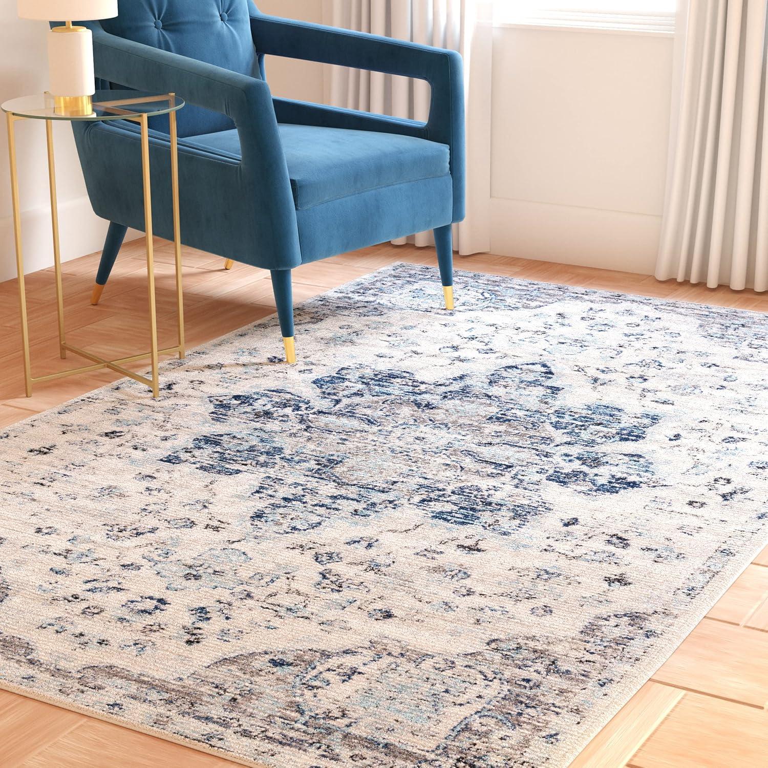 SAFAVIEH Madison Louise Overdyed Floral Area Rug, Ivory/Navy, 4' x 6'