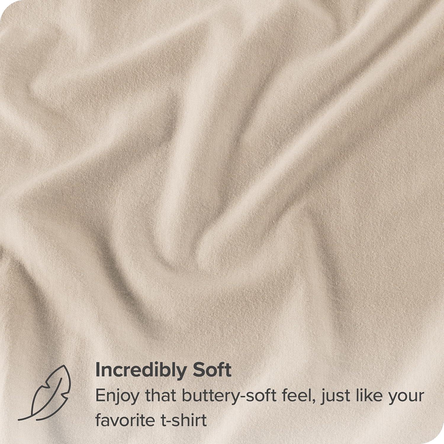 Twin XL Sand Organic Cotton Jersey Fitted Sheet by Bare Home