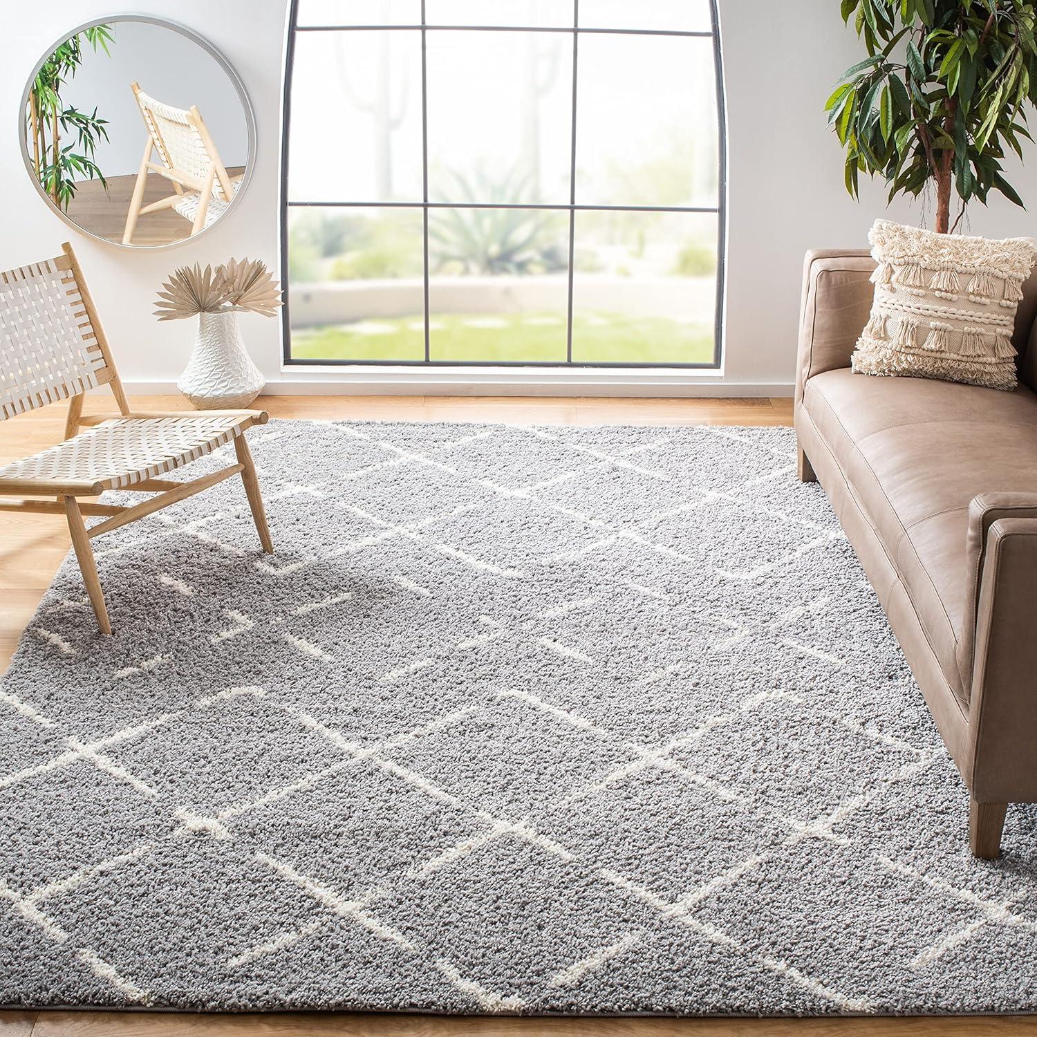 Ivory Rectangular Shag Synthetic Area Rug 6'7" x 9'2"