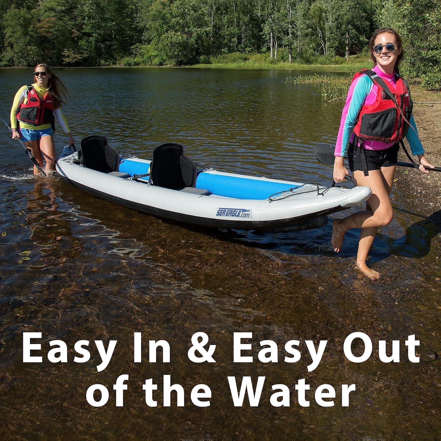 Sea Eagle 465FT Fasttrack Inflatable 15'3" 1-3 Person Touring Kayak with Rigid External keel - Smoother Paddling Experience Light Weight- 2 Person Deluxe Package