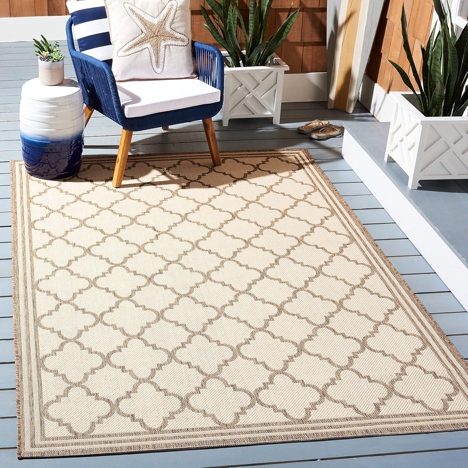 Beach House BHS121 Power Loomed Indoor/Outdoor Area Rug - Cream/Beige - 5'3"x7'6" - Safavieh