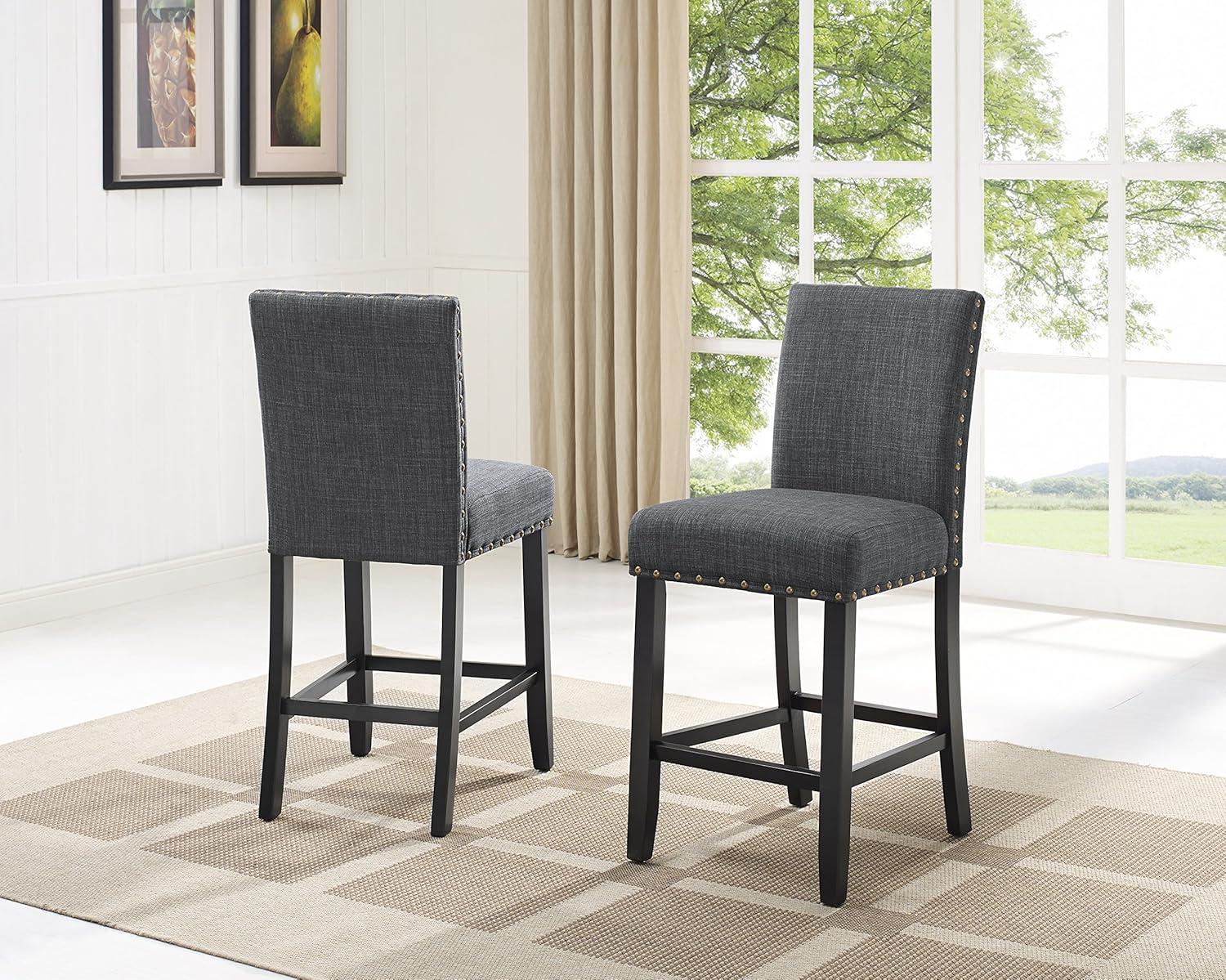 Roundhill Furniture Biony Counter Height Stool, Fabric and Solid Rubberwood, Set of 2, Gray, 25"