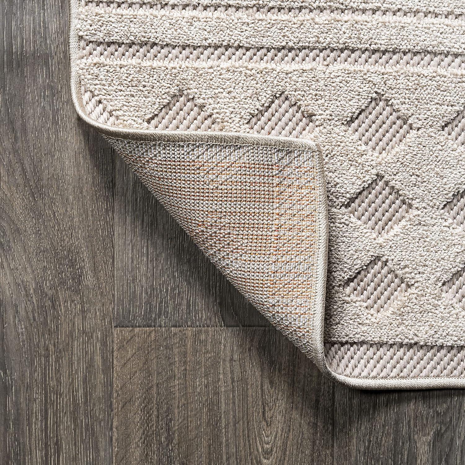 5'x8' Xlendi High-Low Pile Moroccan Geometric Indoor/Outdoor Area Rug, Beige - JONATHAN Y