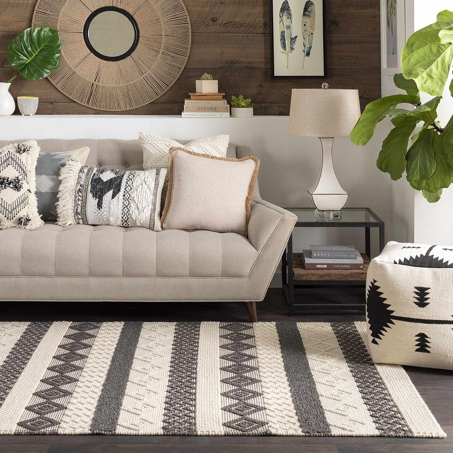 Hauteloom Sumiton Cotton Decorative Throw Pillow Cover - Moroccan Aztec High Low Textured Cushion Cover - Cream - 22" x 22" Pillow Cover